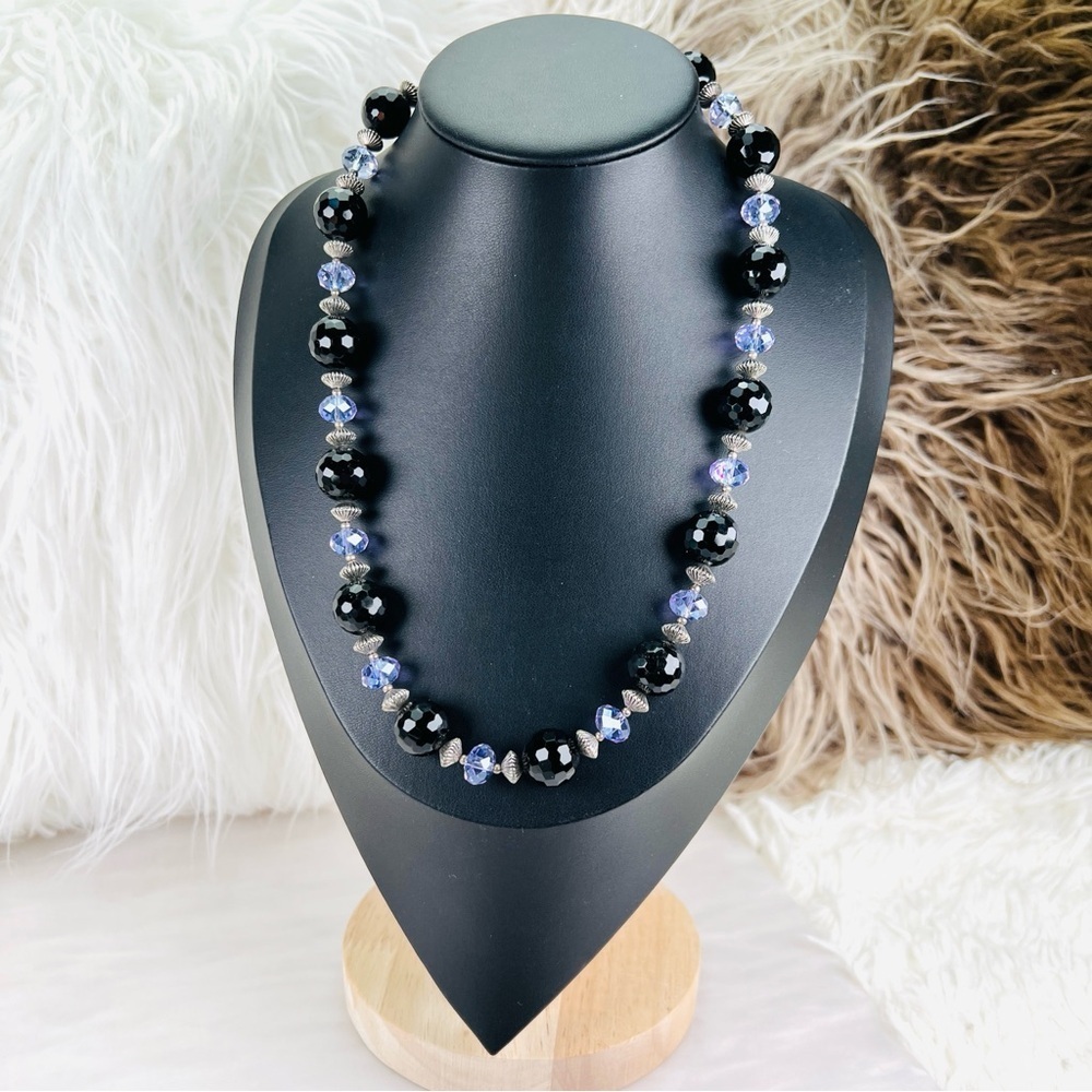 Vintage Black Faceted Bead Lavender Crystal Toggle Necklace